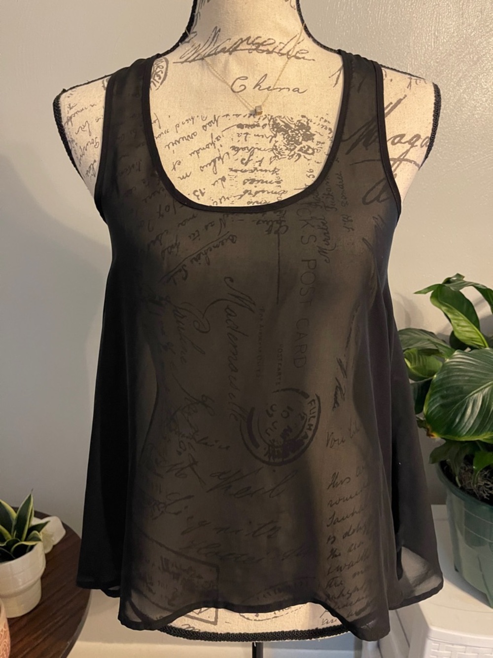 Material Girl Black Sheer Script-Print Camisole